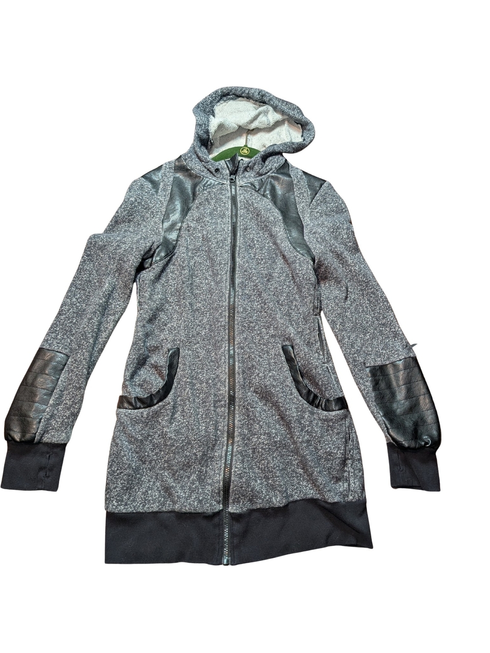 blanc noir Gray Hooded Zip-Up Jacket with Faux Leather Trim